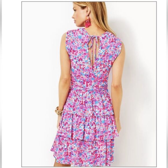 Lilly Pulitzer Mini  Dress Womens Size Small Floral Sleeveless Tiered Ruffle - Picture 2 of 16